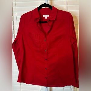 Charter Club Red Buttoned Blouse-Size Small